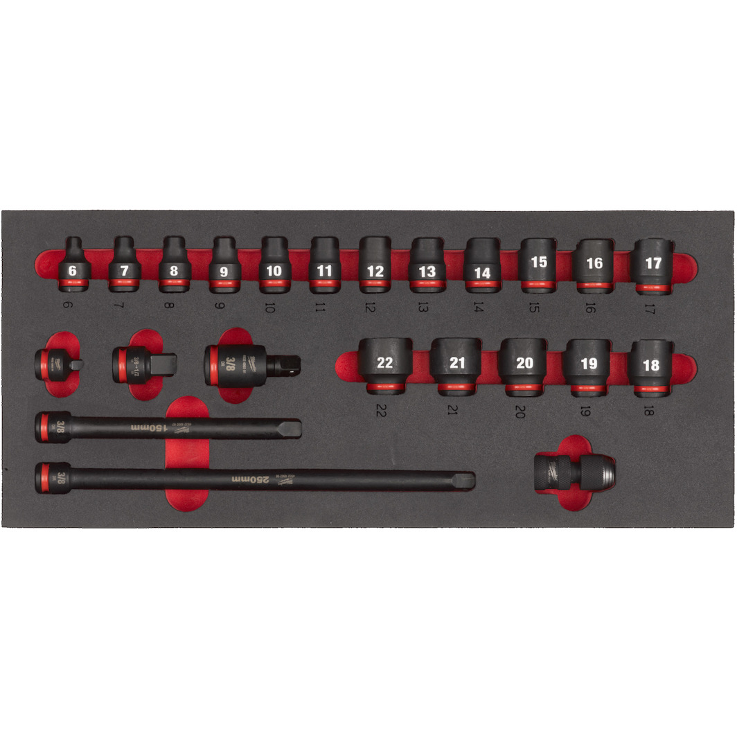 MILWAUKEE 4932493388 SHOCKWAVE short socket set 3/8" in foam insert ...