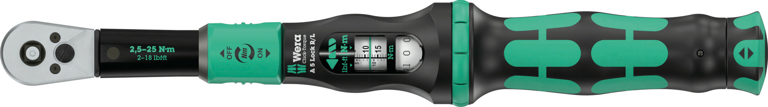 Click-Torque Lock A 5 R/L Drehmomentschlüssel, einstellbar, Torque Lock Funktion, Durchsteckvierkant (1/4), Rechts-/Linksanzug, 2,5-25 Nm, 1/4 x 2 ,5-25 Nm