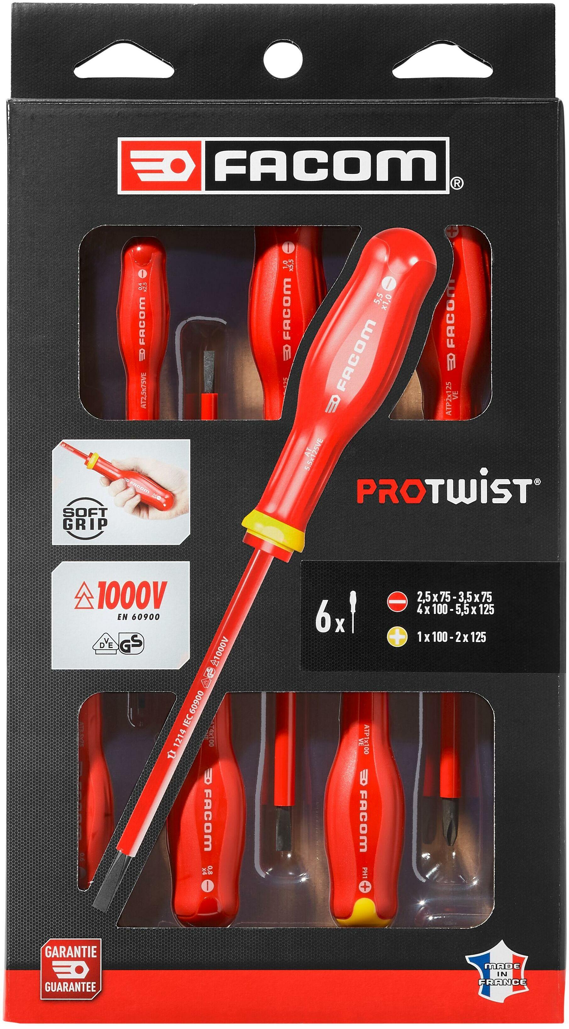 FACOM ATPVE.J6PB ProTwist screwdriver set 1000V slotted/PH 6 FACOM ATPVE.J6PB ProTwist screwdriver set 1000V slotted/PH 6