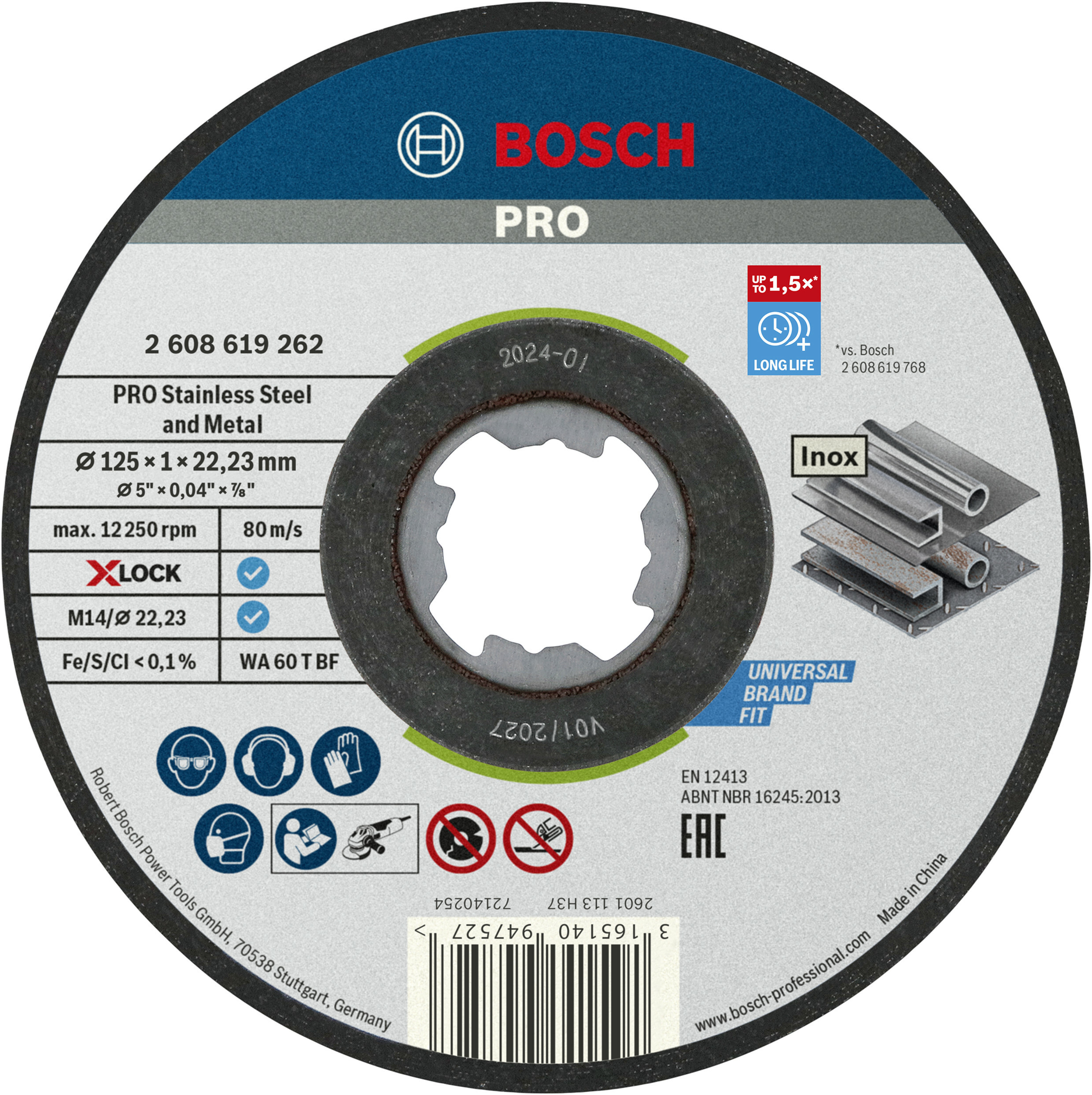 BOSCH 2608619262 X-LOCK grinding disc straight Standard for Inox ...