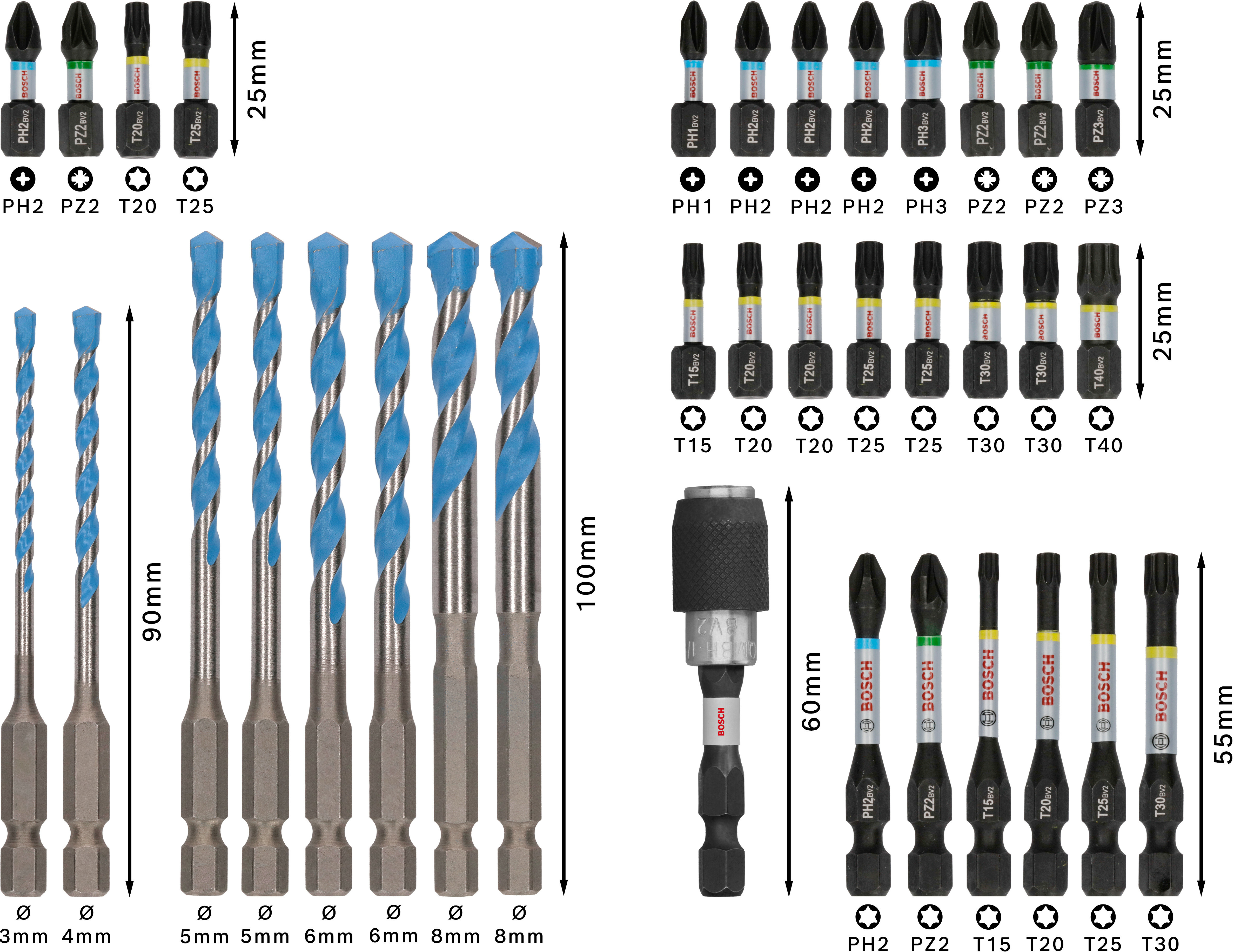 BOSCH 2608521U82 PRO Impact screw bit and Multi Construction drill