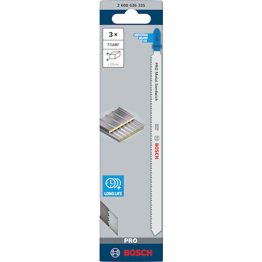BOSCH 2608636335 jigsaw blade T 718 BF Metal-Sandwich (3 pack) | Klium