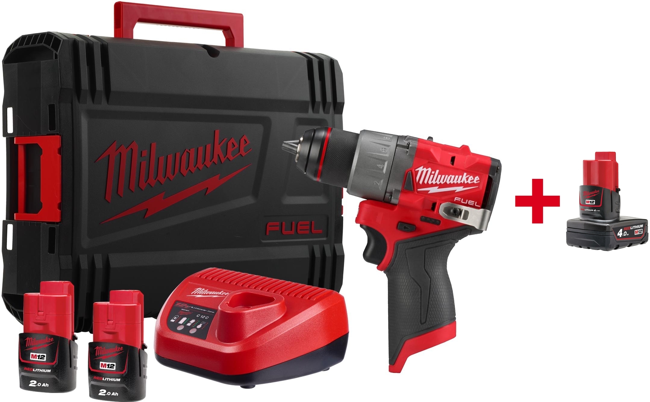 MILWAUKEE M12 FDD2-202X Perceuse sans fil sous-compacte FUEL en HD Box (2x 2.0Ah batterie + chargeur) - 4933479873