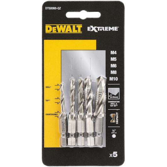 DEWALT DT50060 QZ tap drill bit set metric thread M4 M5 M6 M8 M10 1 4 5 piece