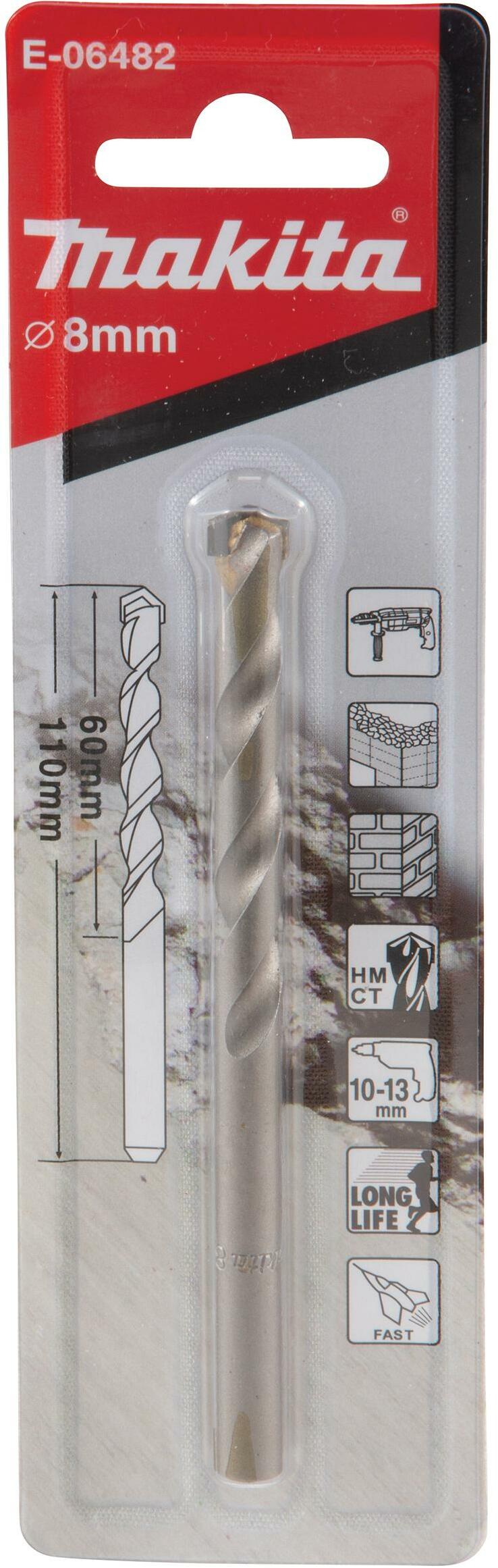 MAKITA E-06482 TCT drill bit with straight shank 8 x 110 mm