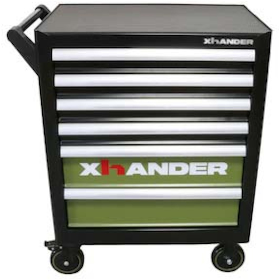 Xhander XHANDER 71016722 6-drawer tool trolley, anthracite/green, filled with 3 ...