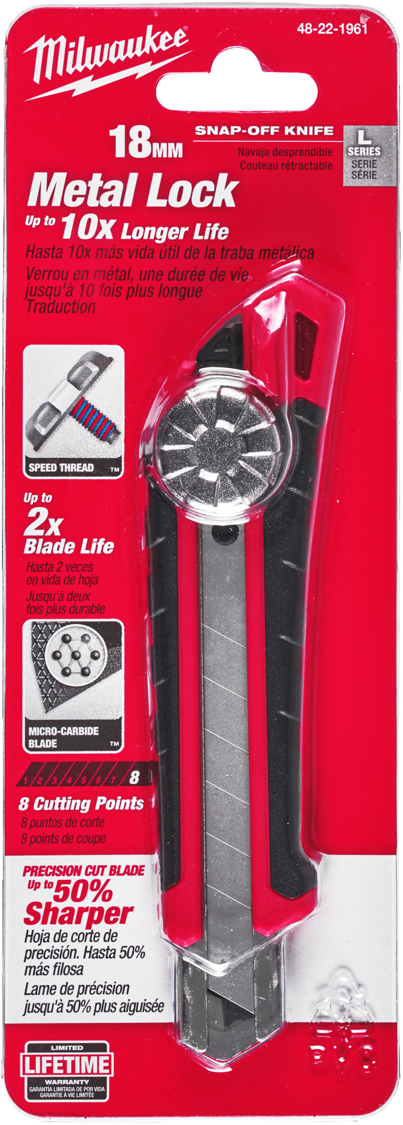 Cutter à Lame Sécable 18 Mm MILWAUKEE 48221961 - Lame Métal Dur 8 Zones