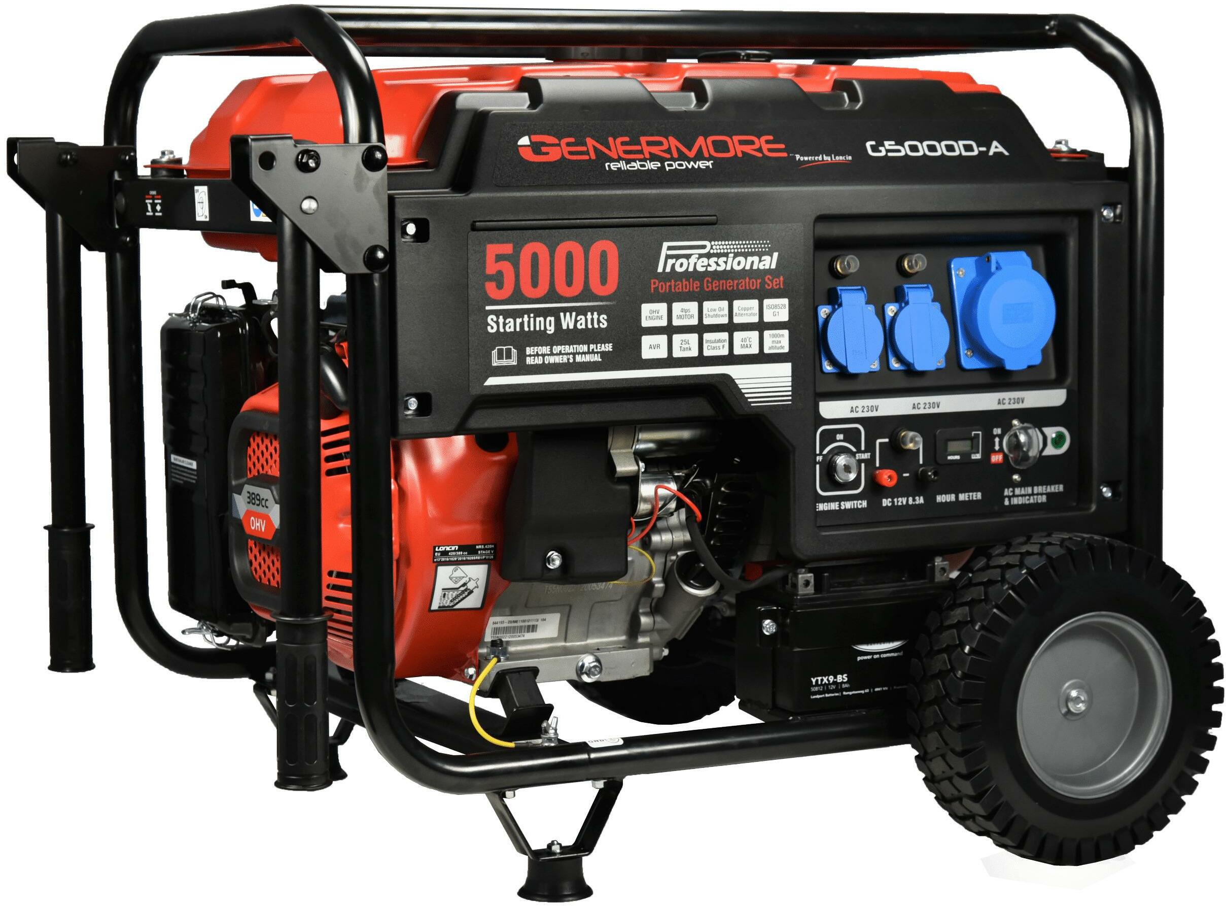 Gofer Generators GENERMORE G5000D-A petrol generator G-series 5.0kVA with AVR, single ...