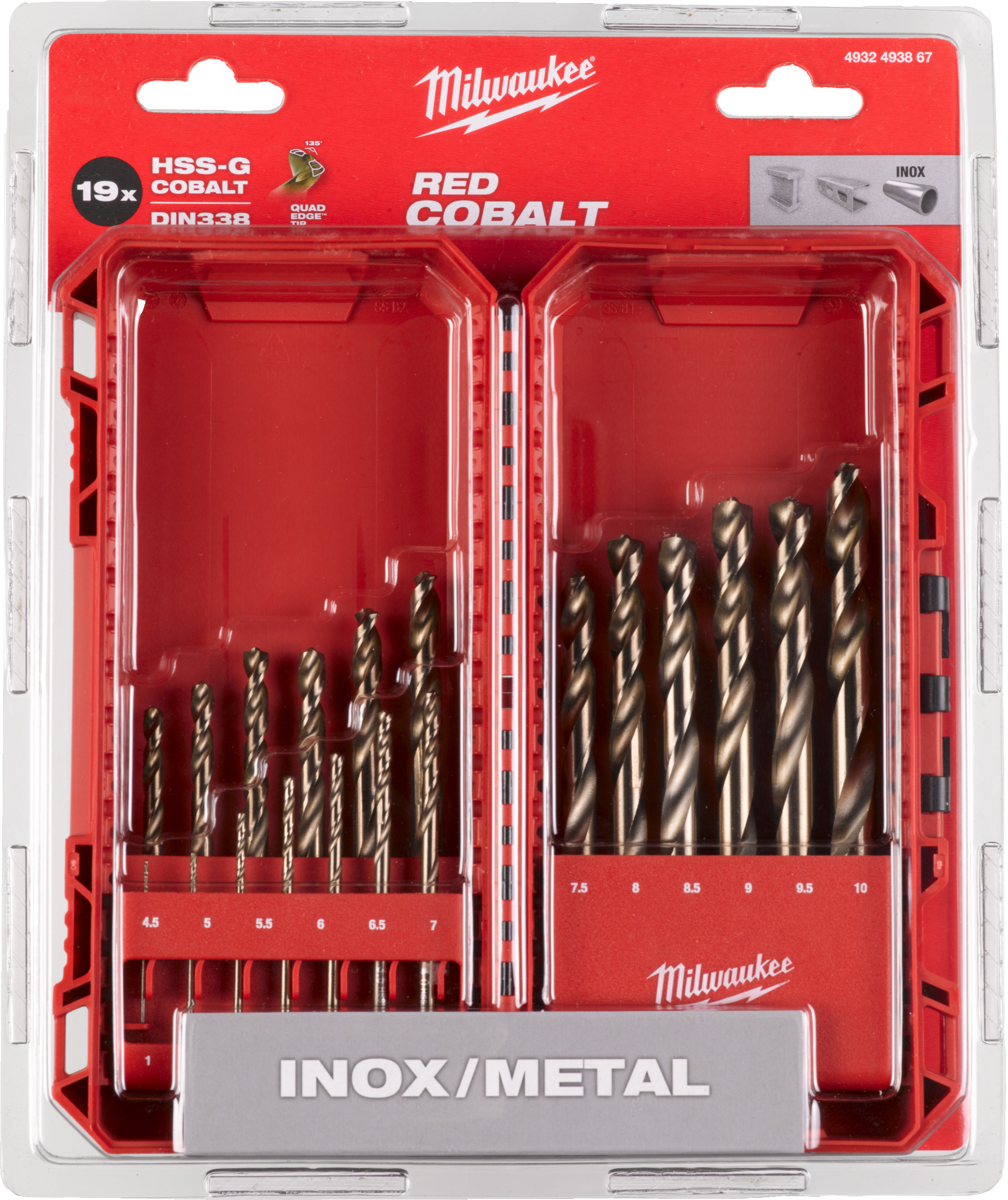 MILWAUKEE 4932493867 HSS-G metal drill bit set RED COBALT 19 MILWAUKEE 4932493867 HSS-G metal drill bit set RED COBALT 19