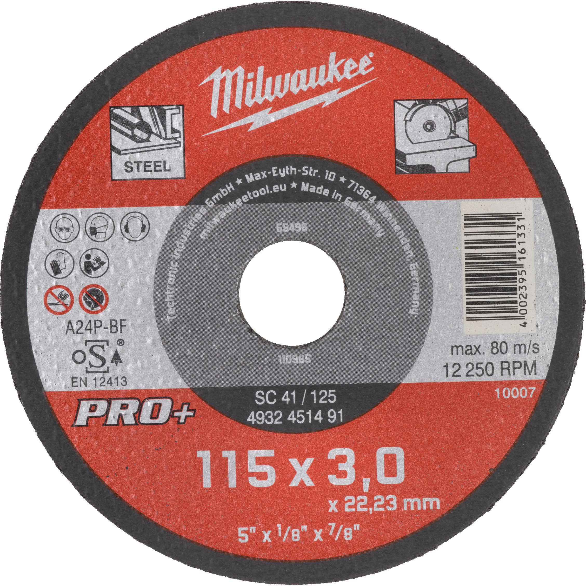 MILWAUKEE 4932451491 PRO+ metal cutting disc SC41 115 x 3 mm