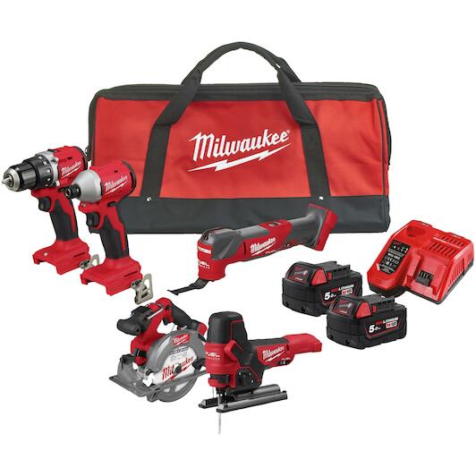 MILWAUKEE M18 BLCPP5A-502B cordless machine set 5-piece in transport bag  (2x battery charger) 4933492838