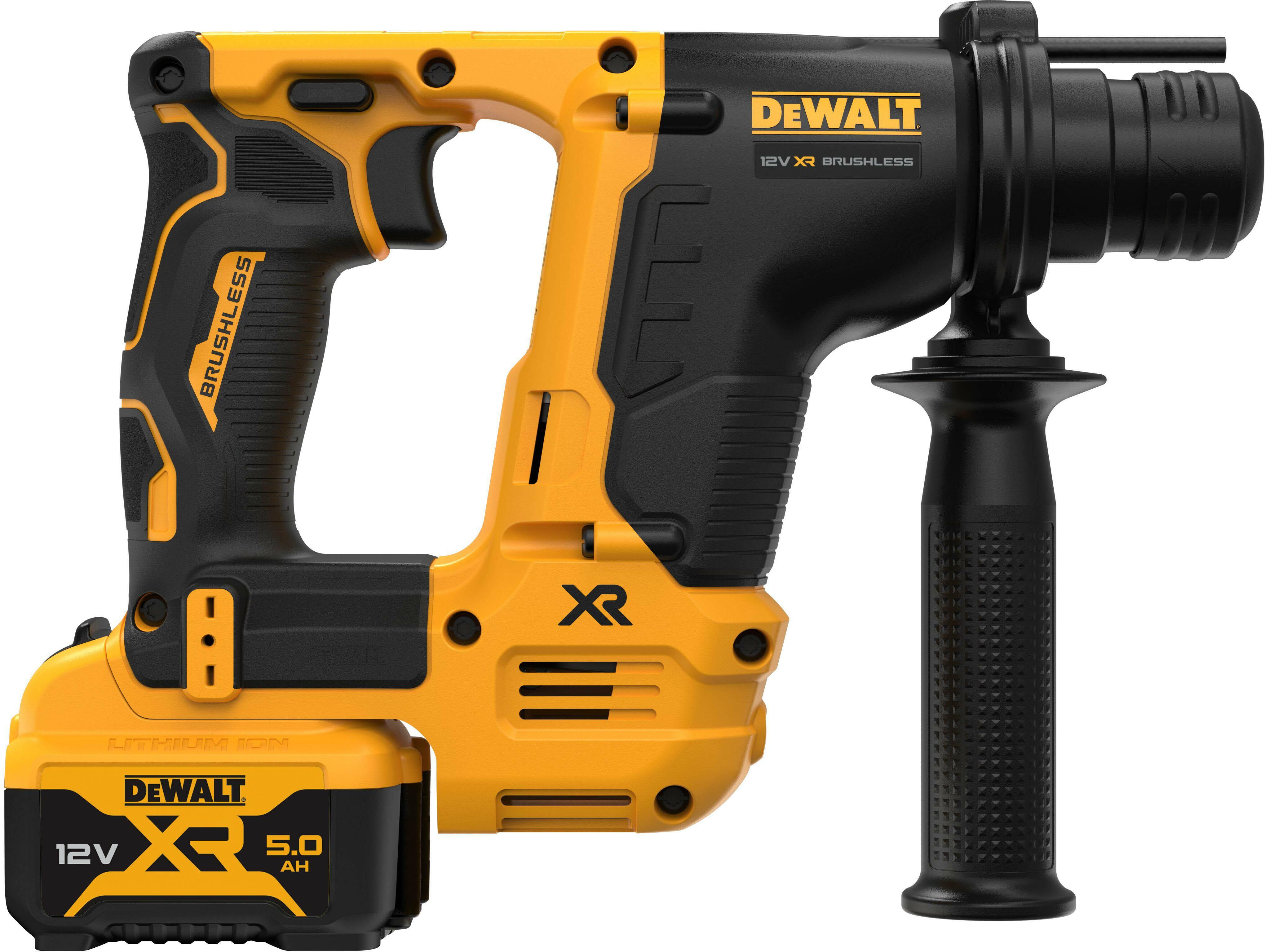 DEWALT DCH072P2 QW 12V XR Brushless subcompact cordless combi hammer SDS Plus in TSTAK 2x 5.0Ah battery charger