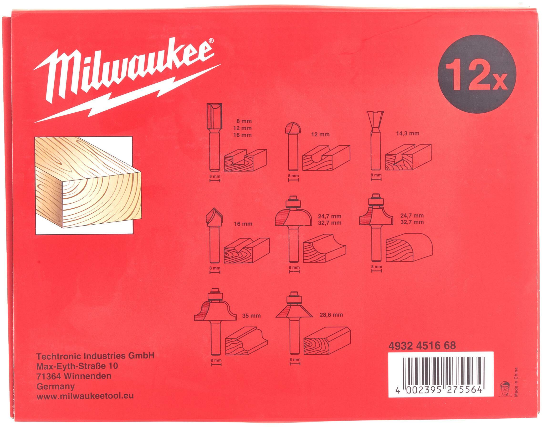 MILWAUKEE 4932451668 bit set with 8 mm shank for router 12-piece