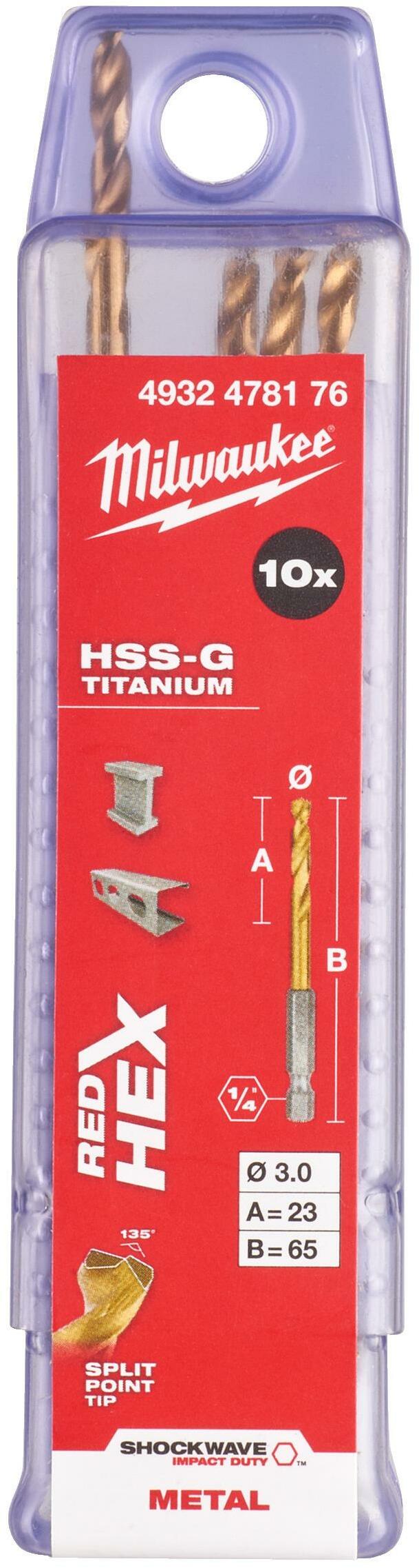 Vrtáky do kovu MILWAUKEE RED HEX HSS-G TiN 2-4 mm (balení 2 ks) | DD PNEU