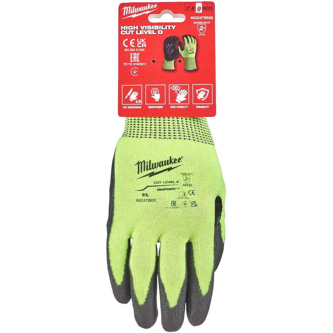 MILWAUKEE Smartswipe Hi-Vis Cut D work gloves yellow/black cut class 4 ...