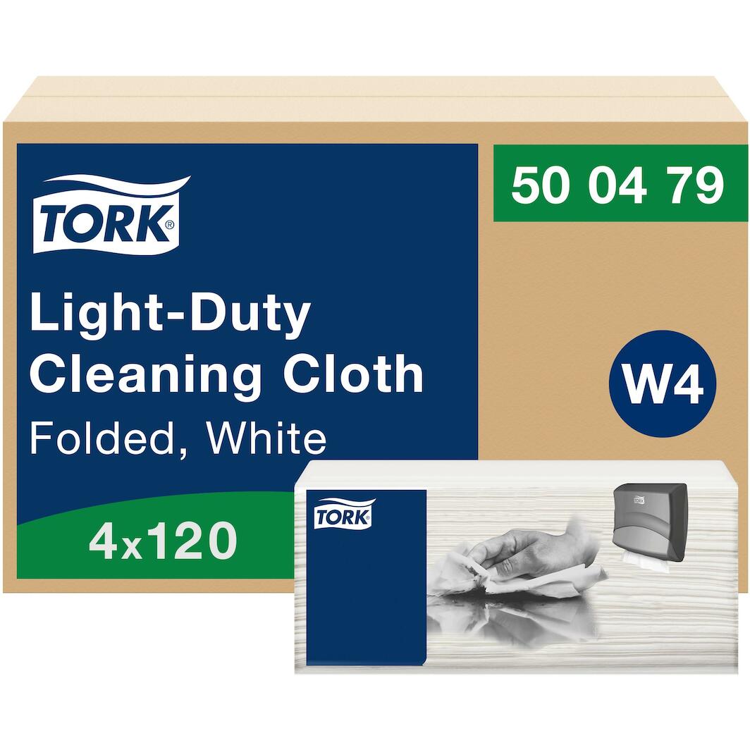 TORK 500479 Light-Duty folded cleaning cloths white, W4 | Klium.com