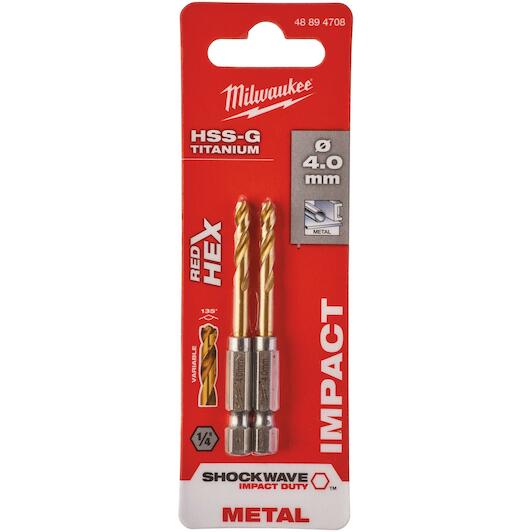 MILWAUKEE 48894708 SHOCKWAVE HSS-TiN metal drill bit 4mm (2 pcs