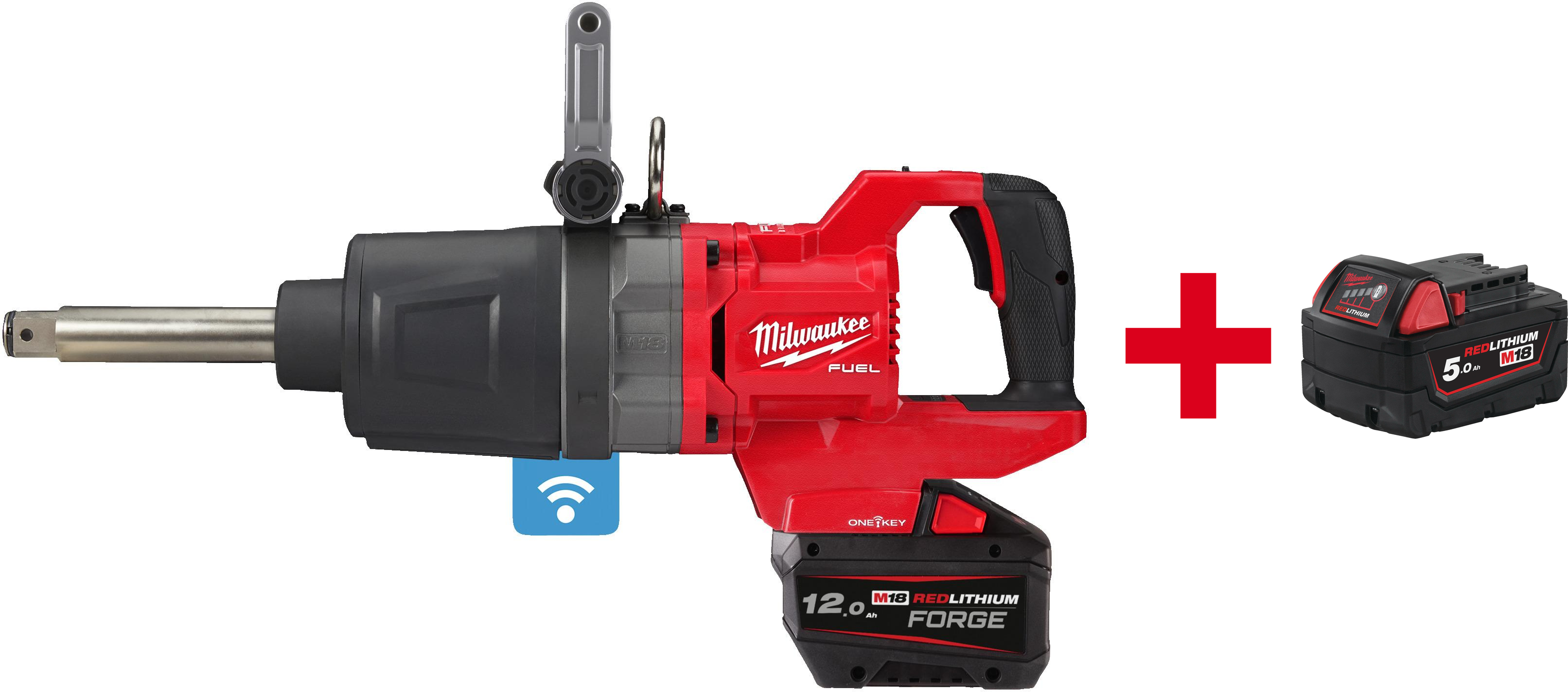 MILWAUKEE M18 ONEFHIWF1D-121C FUEL ONE-KEY 1" cordless impact spanner friction ring / long shaft in case (1x 12Ah FORGE battery + charger) - 4933499251