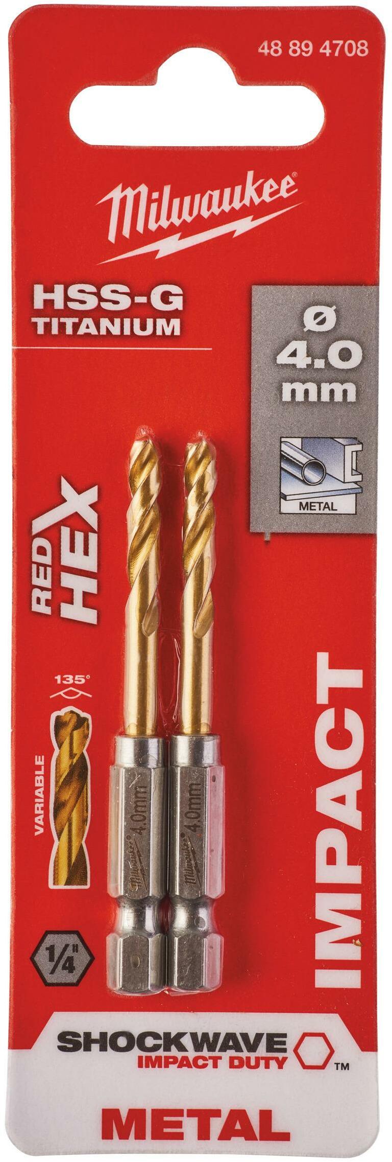 MILWAUKEE 48894708 SHOCKWAVE HSS-TiN metal drill bit 4mm (2 pcs