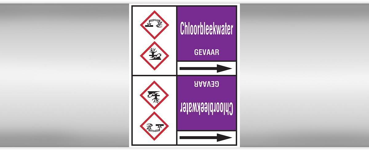 BRADY N003776 pipe marker for chlorinated bleach water, with pictogram ...