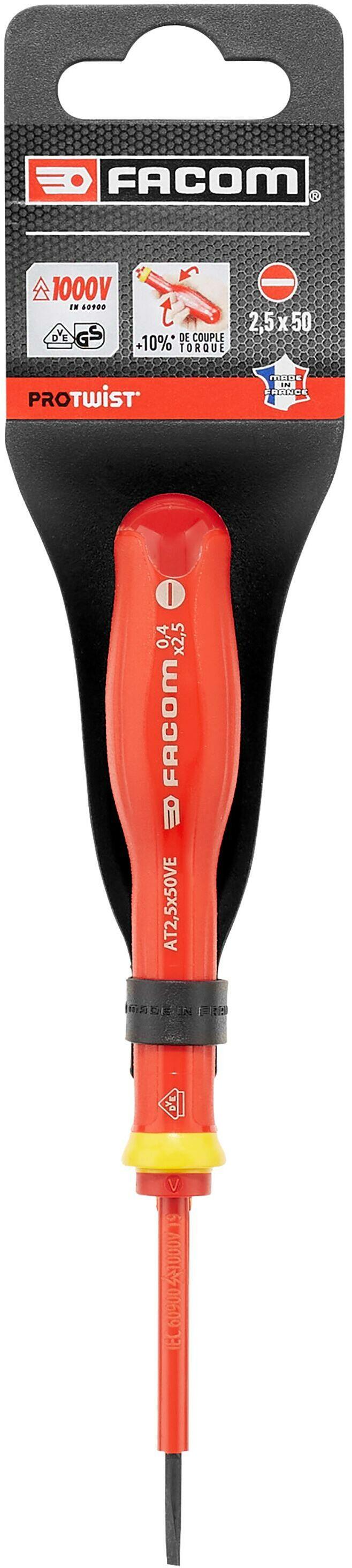 FACOM AT2.5X50VEPB ProTwist screwdriver insulated to 1000V for slotted ...
