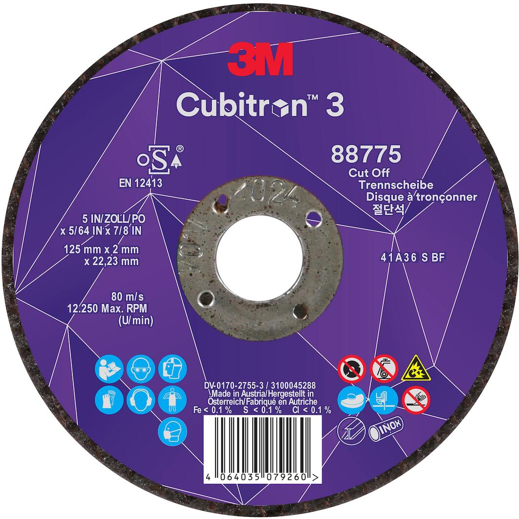 Disque à meuler et à tronçonner 3M™ Cubitron™ 3, 94542, 36 , T27, 180 mm x 4,2 mm x 22,23 mm, EN