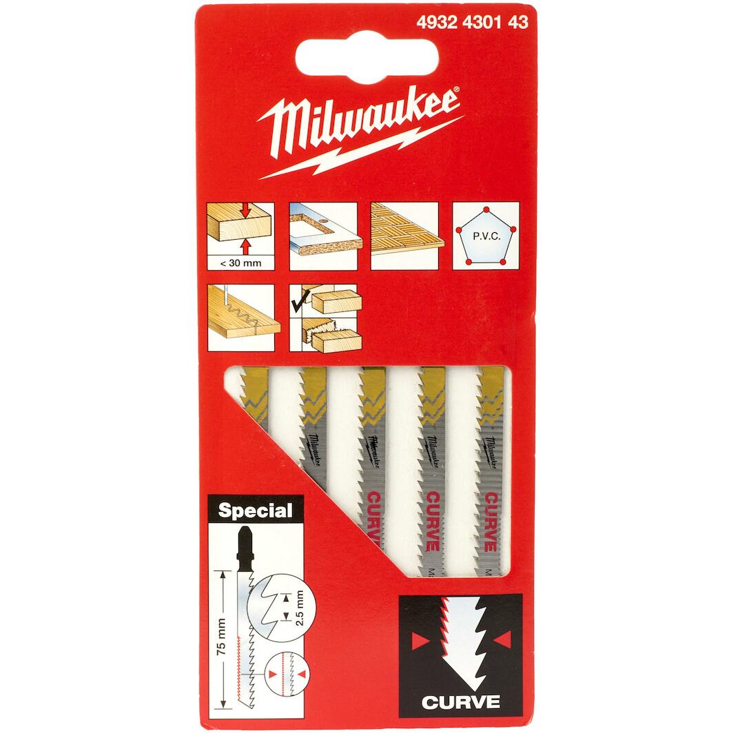 Bends Blade MILWAUKEE 4932430143 jigsaw blade for bends 75 x 2.5 mm (5 pcs) | Klium.com