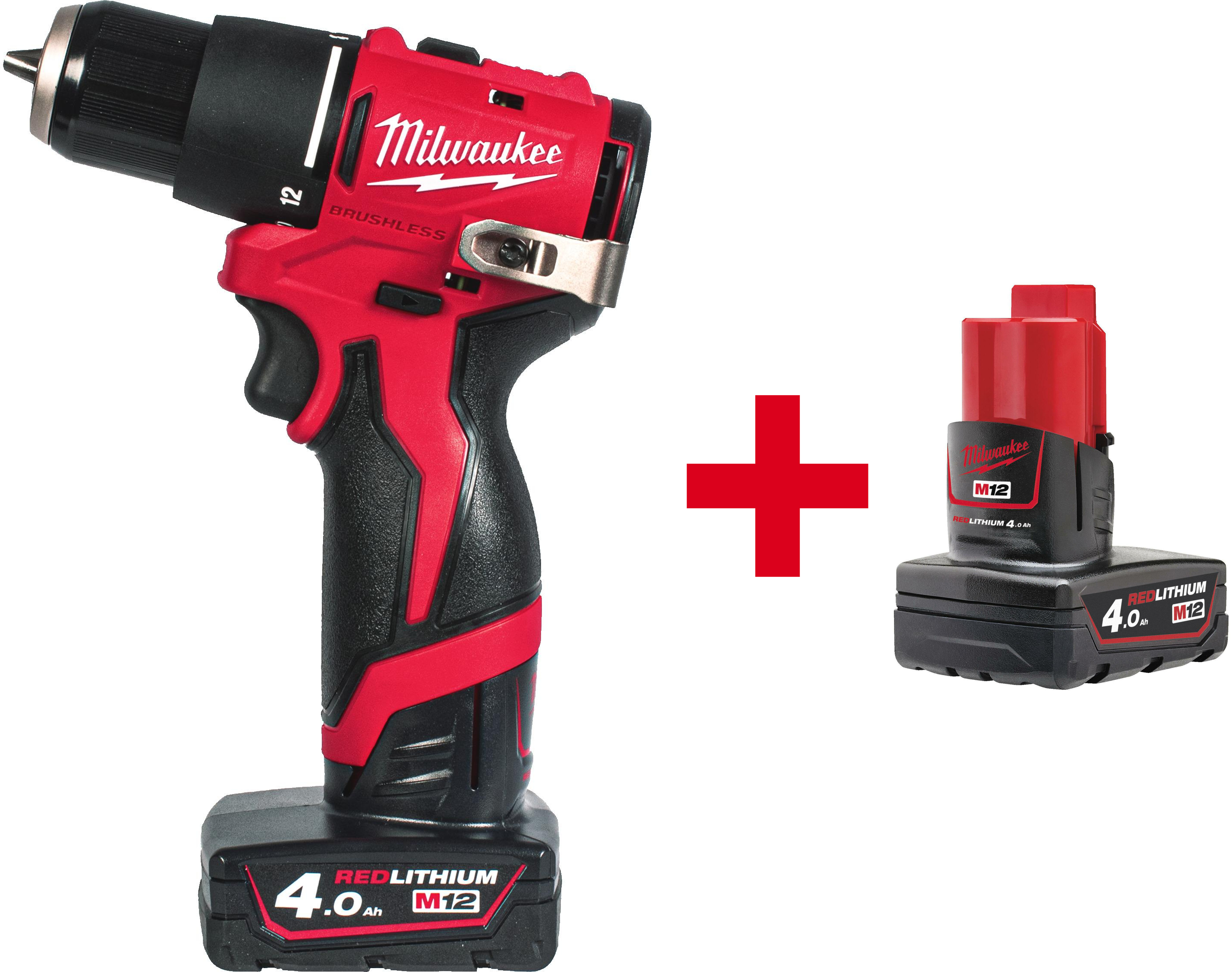 MILWAUKEE M12 BLPDRC-402C Perceuse à percussion compacte sans balais en mallette (2x 4.0Ah batterie + chargeur) - 4933500424