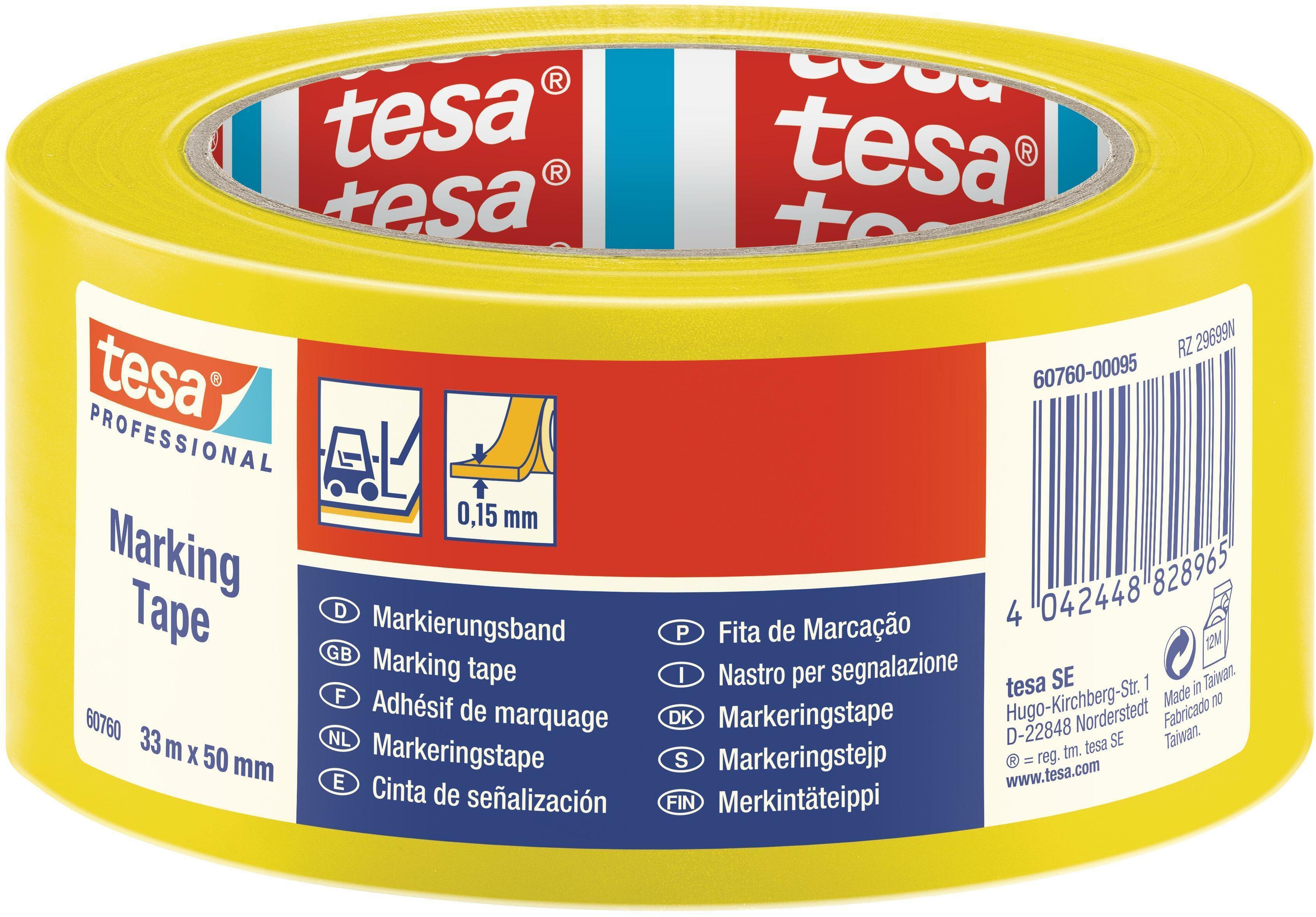 TESA 60760 PVC floor marking tape yellow, 50 mm x 33 m - 60760