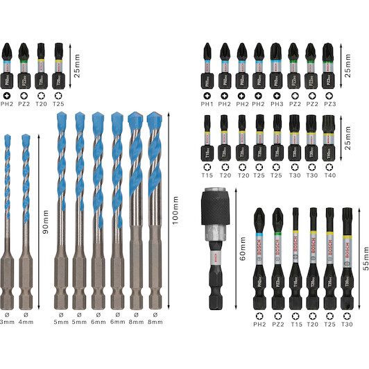 BOSCH12122158252セット BOSCH 2608521U82 PRO Impact screw bit and Multi Construction drill