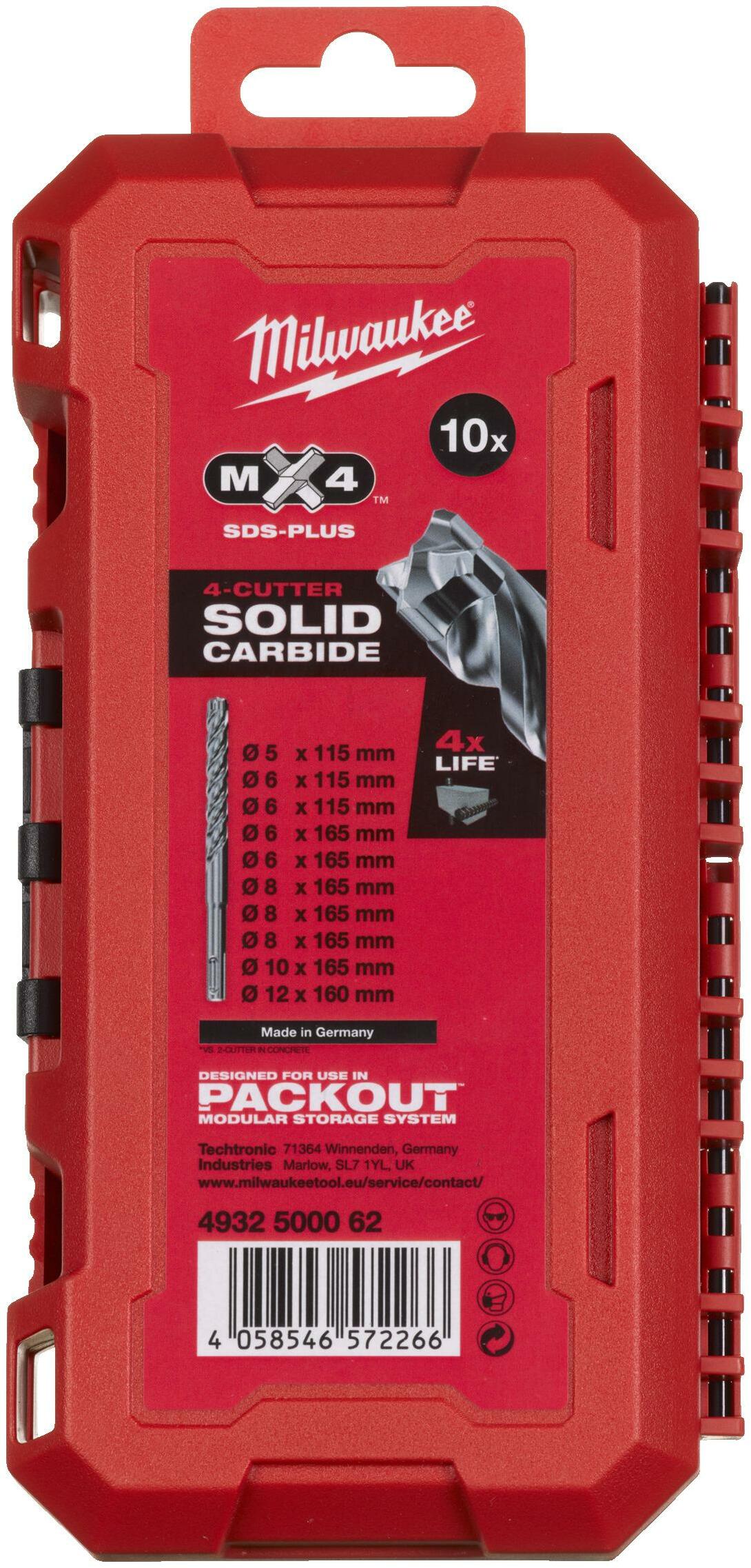 MILWAUKEE 4932500062 SDS-PLUS drill bit set MX4 in PACKOUT-Ready