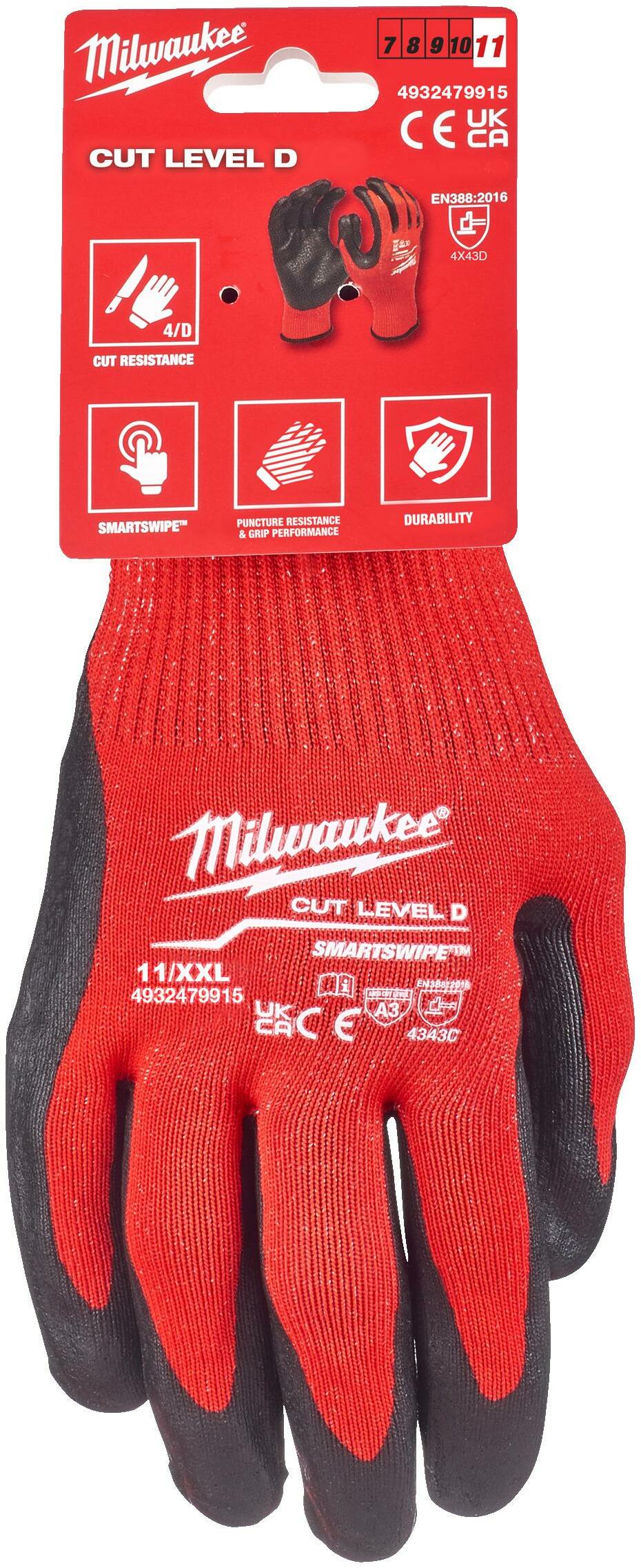 MILWAUKEE Smartswipe Cut D dipped work gloves red/black cut class 4/D ...