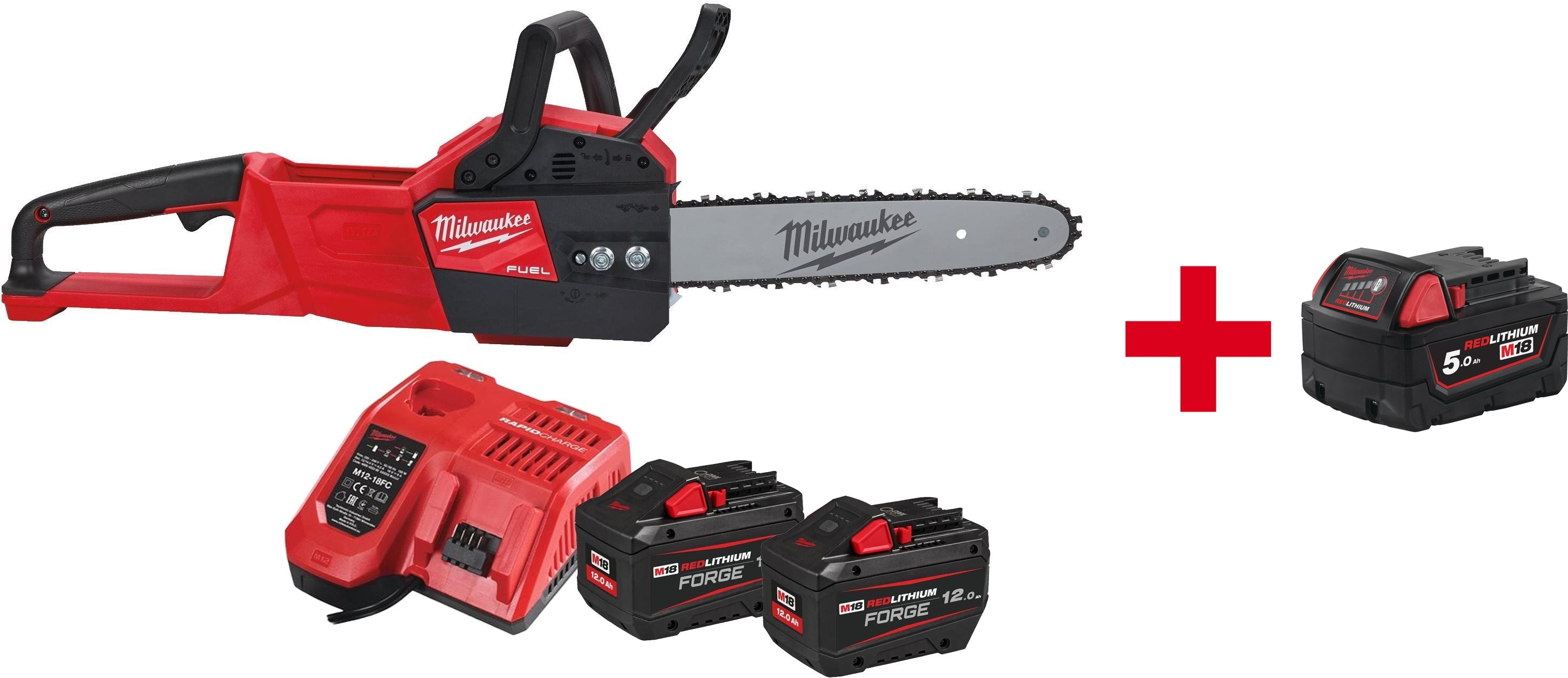 MILWAUKEE M18 FCHSC-122 Tronçonneuse sans fil FUEL 30cm (2x batterie FORGE 12Ah + chargeur) - 4933499219
