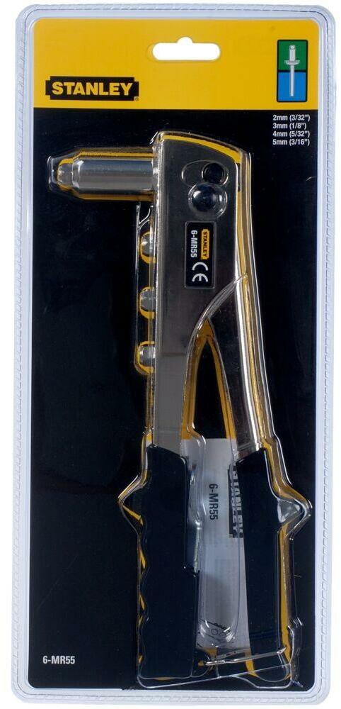 Stanley 6-MR55 All Steel Riveter – Hand Rivet Gun With Spring-Loaded Handle, 4 Nose Pieces, Wrench Storage, For Aluminum & Steel Rivets