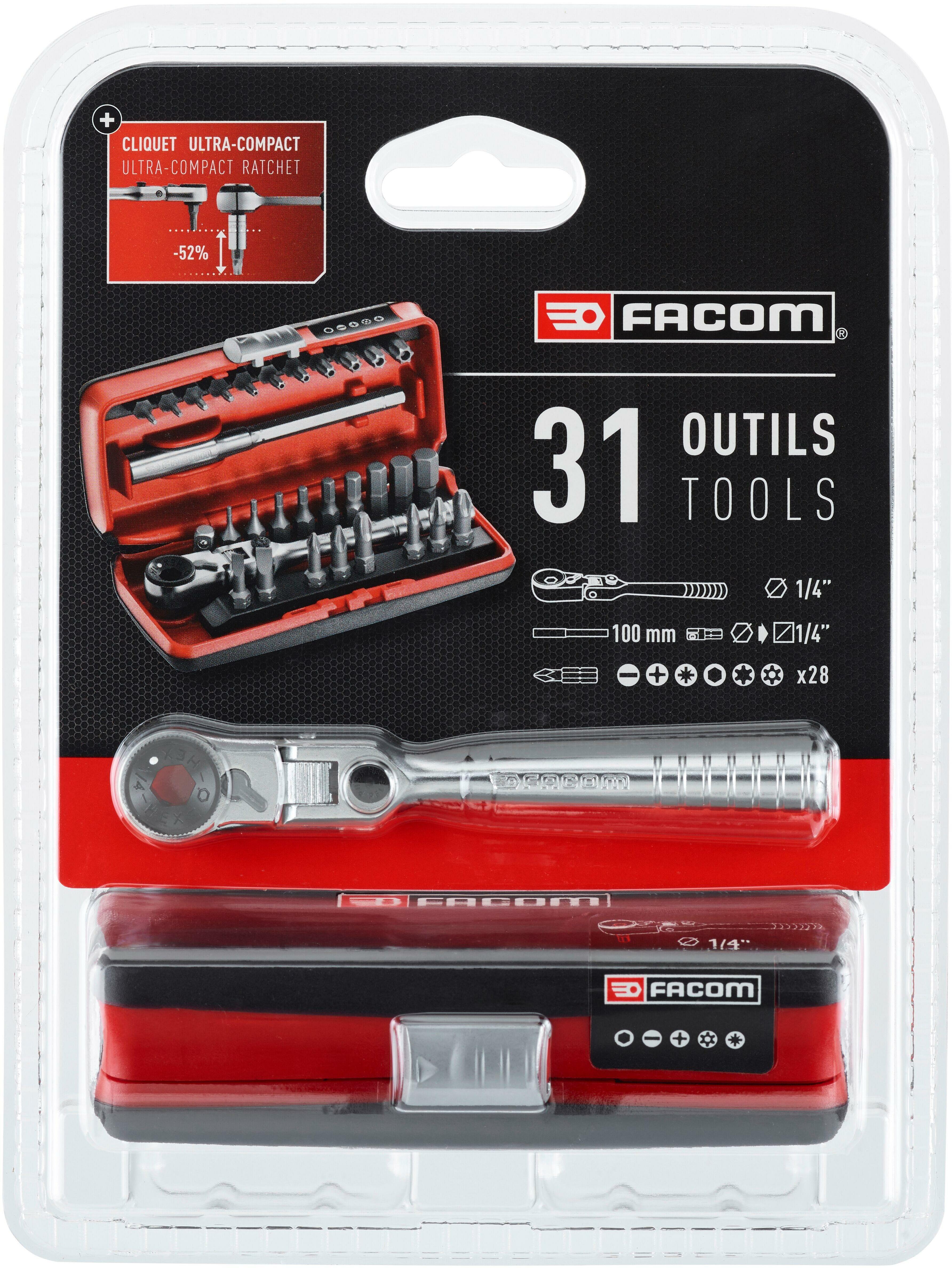 Facom R373 FACOM R.180J31PB bit set 1/4' 31-piece' + ratchet with 180° flexible ...