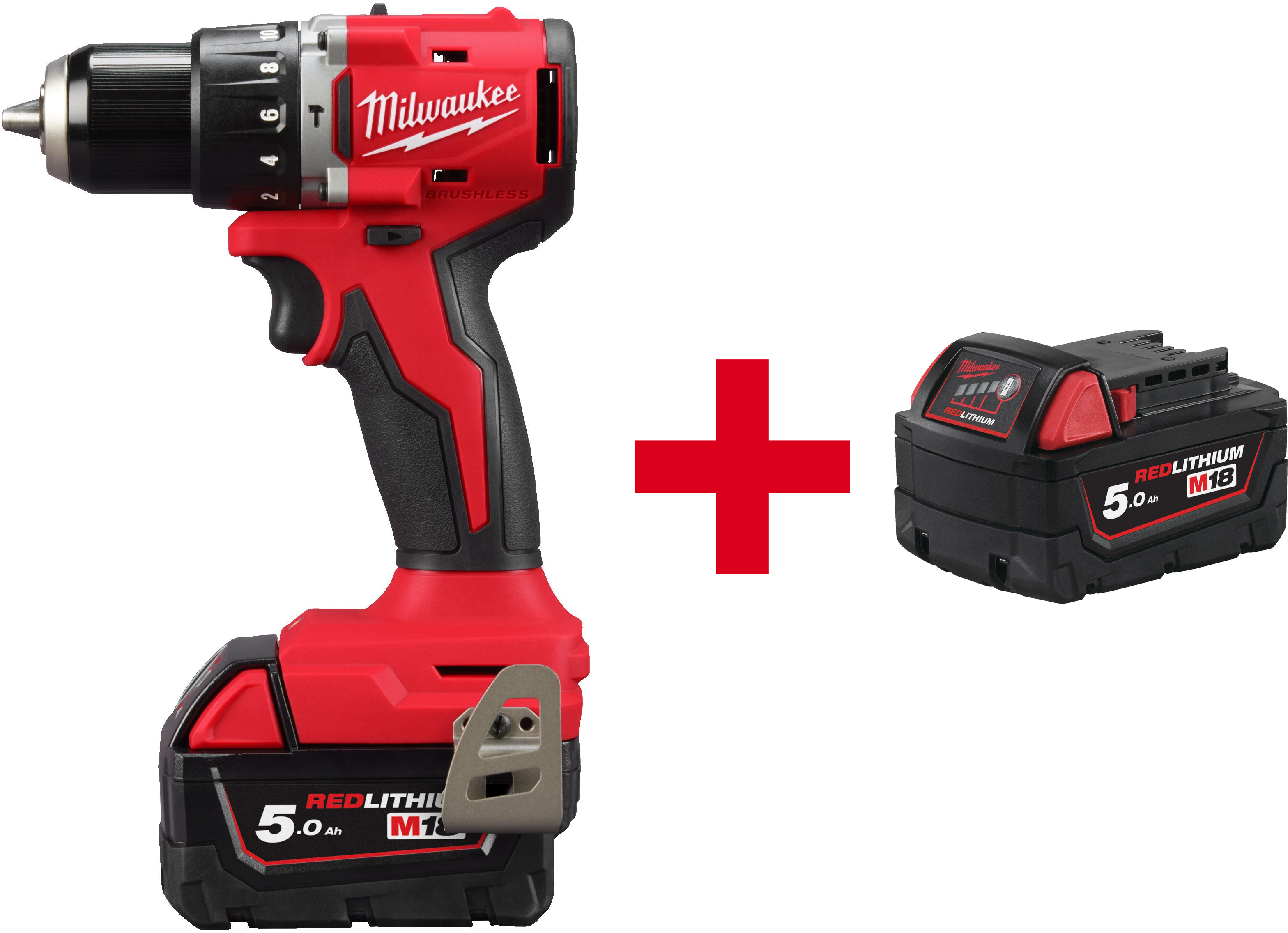 MILWAUKEE M18 BLPDRC-502C perceuse à percussion sans charbon compacte dans une mallette de transport (batterie 5.0Ah + chargeur) - 4933492826