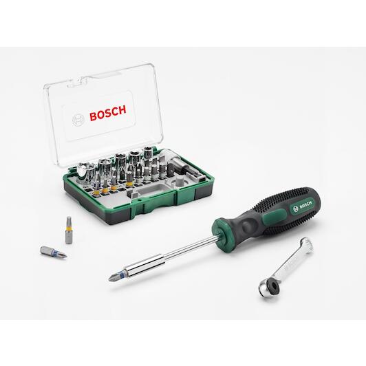 BOSCH 2607017331 screwdriver bit set with ratchet and hand screwdriver  27-piece