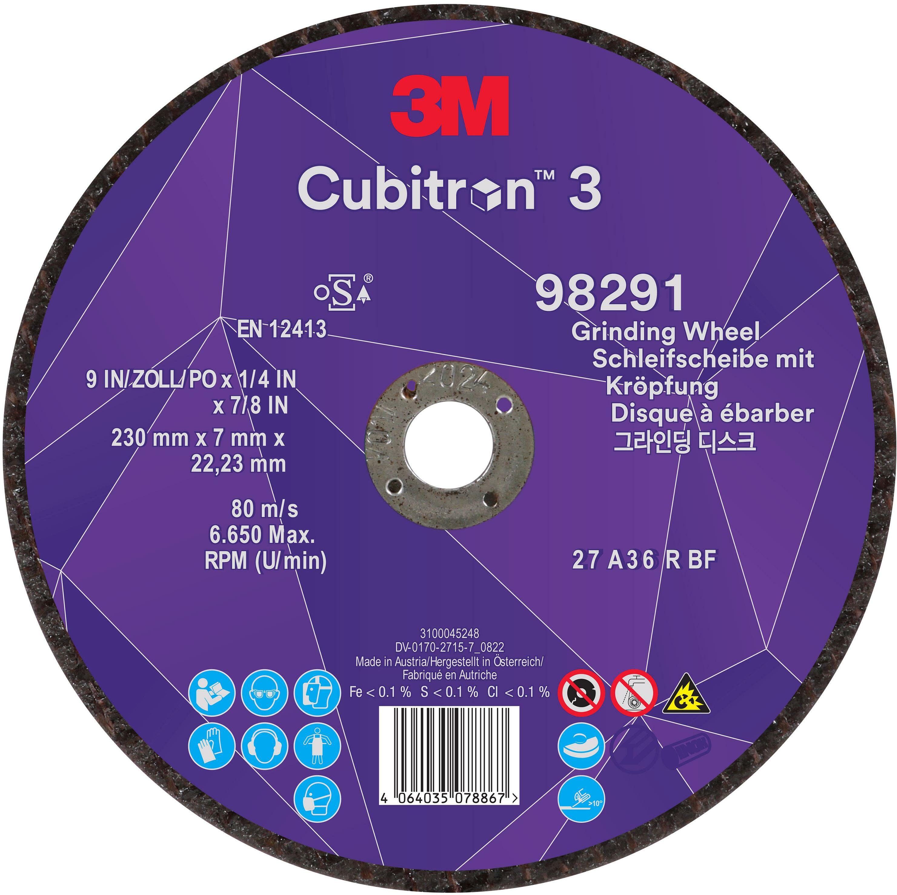 Disque à Meuler 3M Cubitron 3 à Moyeu Déporté - 230 Mm - Pour Soudures, Acier Inox, Aérospatial