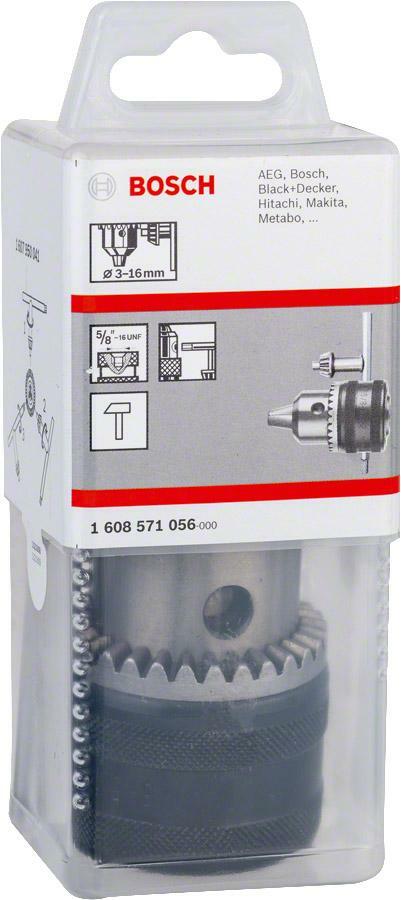 Mandrin à Clé Bosch 1608571056 - Capacité 3-16 Mm, Filetage 5/8" - 16 - Pour Perceuses Et Visseuses