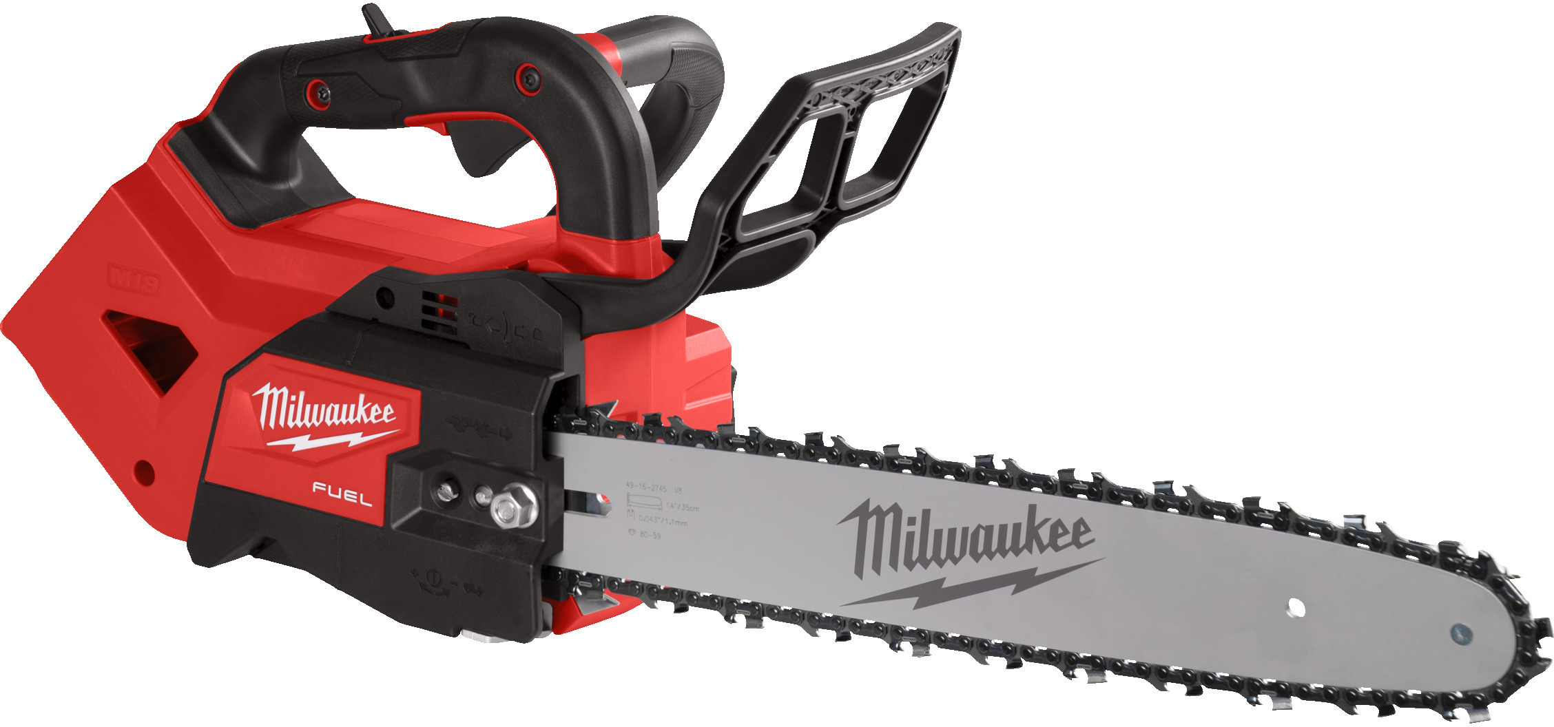 MILWAUKEE M18 FTHCHS35-0 FUEL cordless chainsaw with top MILWAUKEE M18 FTHCHS35-0 FUEL cordless chainsaw with top